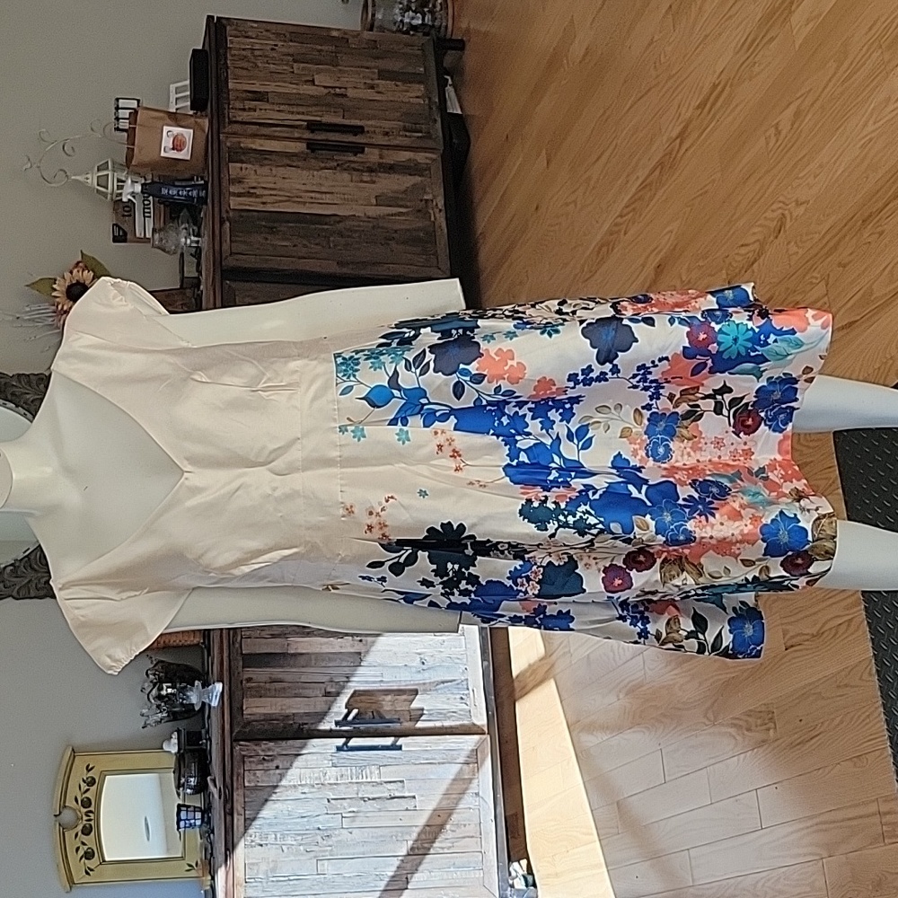Eshakti Floral Print Dupioni Empire Dress